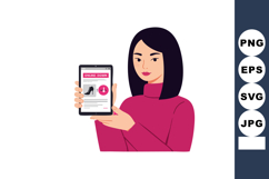 Woman holding tablet showing online shopping download page i Product Image 1