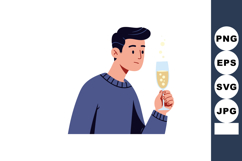 Young man holding champagne glass with bubbles in blue sweat Product Image 1