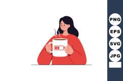 Woman in red sweater holding large coffee cup with low batte Product Image 1