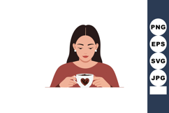 Woman enjoying hot coffee with heart shape latte art in calm Product Image 1