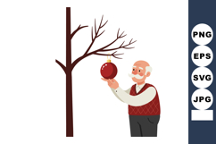 Elderly Man Decorating Bare Tree with Red Christmas Ornament Product Image 1