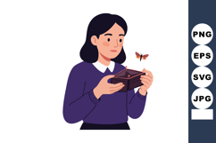 Woman holding open box with butterfly flying out delicate ve Product Image 1
