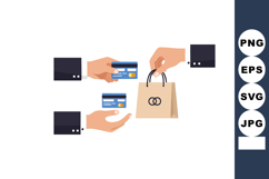 Hands exchanging credit cards and shopping bag with rings sy Product Image 1