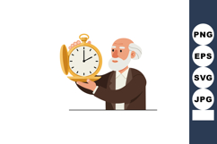 Elderly man holding large golden pocket watch vector illustr Product Image 1