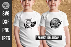 Crawl Walk Ride quad riding SVG quote shown on white shirts as a finished project idea.  Great cut in vinyl using Cricut or Silhouette machines.  SVG, DXF, PNG, and JPEG file types included.