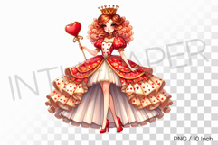 Watercolor Queen of Hearts in a dress wearing a crown PNG Product Image 1