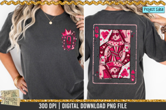 Front and back Queen of Hearts PNG shirt graphics with heart theme