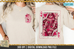 Front and back Queen of Hearts PNG shirt graphics with heart theme