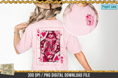 Front and back Queen of Hearts PNG shirt graphics with heart theme