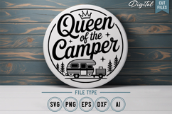 Queen Of The Camper SVG File | Camping Round Sign SVG Product Image 1