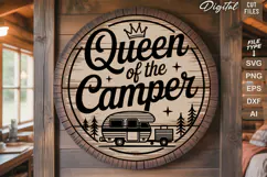 Queen Of The Camper SVG File | Camping Round Sign SVG Product Image 2