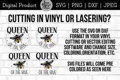 instructions for using this queen of the hive quote digital file in svg or dxf format for cricut, silhouette, or laser projects