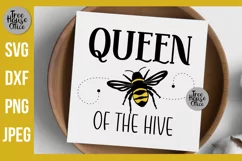 Queen of the Hive Quote Digital File with honeybee silhouette in black and gold shown on a white card.    SVG, JPEG, PNG, and DXF file types available