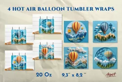 d tumbler wrap bundle 20 oz contains 4 skinny tumbler wrap sublimaton designs with 3d quilling sublimation designs hot air balloon hovering over the mountains. 