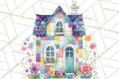 Quilted Town Clipart, Patchwork Village PNG, Cartoon Quilted Product Image 2