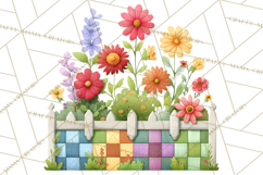 Quilted Town Clipart, Patchwork Village PNG, Cartoon Quilted Product Image 5