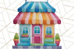 Quilted Town Clipart, Patchwork Village PNG, Cartoon Quilted Product Image 2