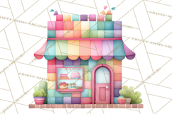 Quilted Town Clipart, Patchwork Village PNG, Cartoon Quilted Product Image 4