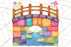 Quilted Town Clipart, Patchwork Village PNG, Cartoon Quilted Product Image 5