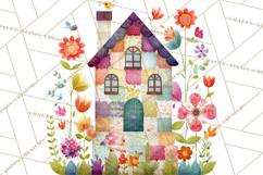 Quilted Town Clipart, Patchwork Village PNG, Cartoon Quilted Product Image 3