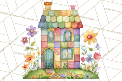 Quilted Town Clipart, Patchwork Village PNG, Cartoon Quilted Product Image 4