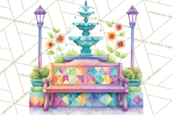 Quilted Town Clipart, Patchwork Village PNG, Cartoon Quilted Product Image 3