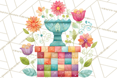 Quilted Town Clipart, Patchwork Village PNG, Cartoon Quilted Product Image 4