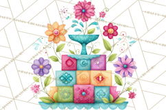 Quilted Town Clipart, Patchwork Village PNG, Cartoon Quilted Product Image 5