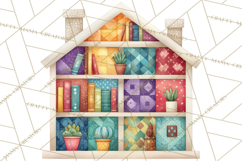 Quilted Town Clipart, Patchwork Village PNG, Cartoon Quilted Product Image 3