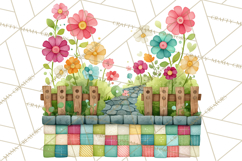 Quilted Town Clipart, Patchwork Village PNG, Cartoon Quilted Product Image 3