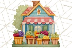 Quilted Town Clipart, Patchwork Village PNG, Cartoon Quilted Product Image 5