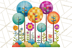 Quilted Town Clipart, Patchwork Village PNG, Cartoon Quilted Product Image 3