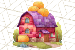Quilted Town Clipart, Patchwork Village PNG, Cartoon Quilted Product Image 4