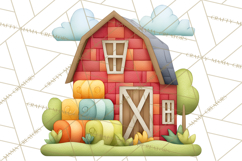 Quilted Town Clipart, Patchwork Village PNG, Cartoon Quilted Product Image 2