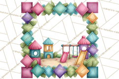 Quilted Town Clipart, Patchwork Village PNG, Cartoon Quilted Product Image 5