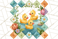 Quilted Town Clipart, Patchwork Village PNG, Cartoon Quilted Product Image 2