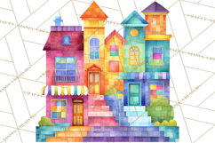Quilted Town Clipart, Patchwork Village PNG, Cartoon Quilted Product Image 5