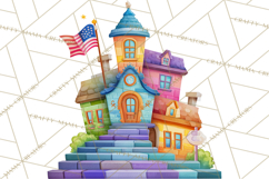 Quilted Town Clipart, Patchwork Village PNG, Cartoon Quilted Product Image 2