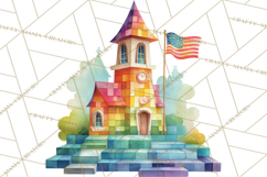 Quilted Town Clipart, Patchwork Village PNG, Cartoon Quilted Product Image 3