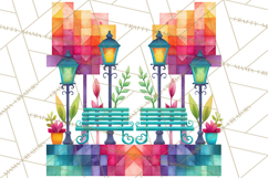 Quilted Town Clipart, Patchwork Village PNG, Cartoon Quilted Product Image 4