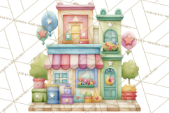Quilted Town Clipart, Patchwork Village PNG, Cartoon Quilted Product Image 5