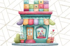 Quilted Town Clipart, Patchwork Village PNG, Cartoon Quilted Product Image 2