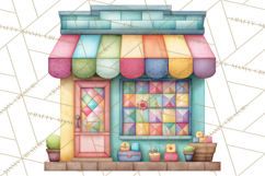 Quilted Town Clipart, Patchwork Village PNG, Cartoon Quilted Product Image 4
