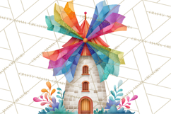 Quilted Town Clipart, Patchwork Village PNG, Cartoon Quilted Product Image 5