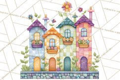 Quilted Town Clipart, Patchwork Village PNG, Cartoon Quilted Product Image 3