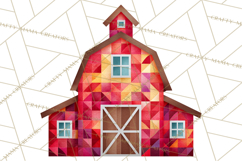 Quilted Town Clipart, Patchwork Village PNG, Cartoon Quilted Product Image 2