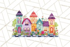 Quilted Town Clipart, Patchwork Village PNG, Cartoon Quilted Product Image 4