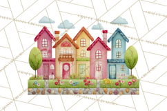 Quilted Town Clipart, Patchwork Village PNG, Cartoon Quilted Product Image 5