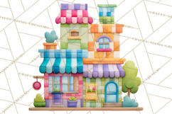 Quilted Town Clipart, Patchwork Village PNG, Cartoon Quilted Product Image 4