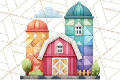 Quilted Town Clipart, Patchwork Village PNG, Cartoon Quilted Product Image 5